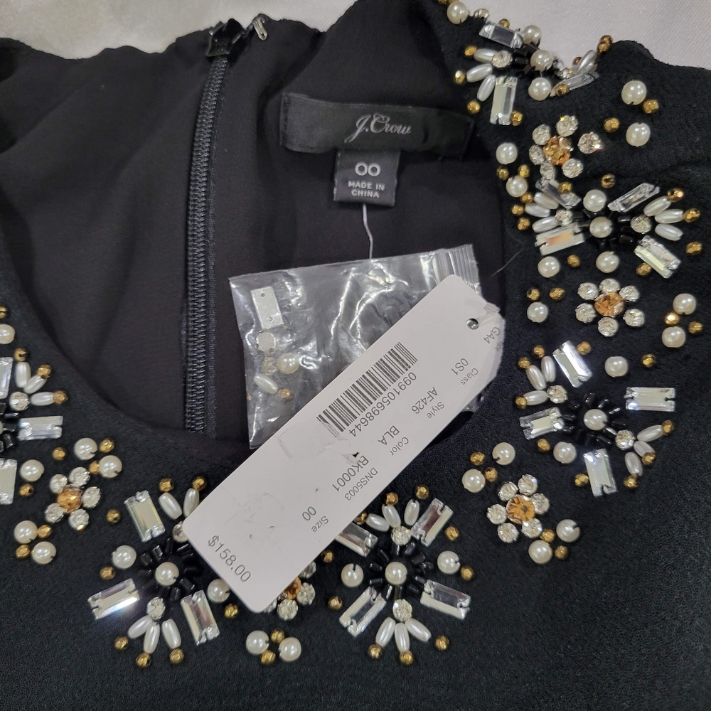 J Crew Jewel Embellished Long Sleeve Shift Dress Size 00 AF426 - Picture 11 of 12